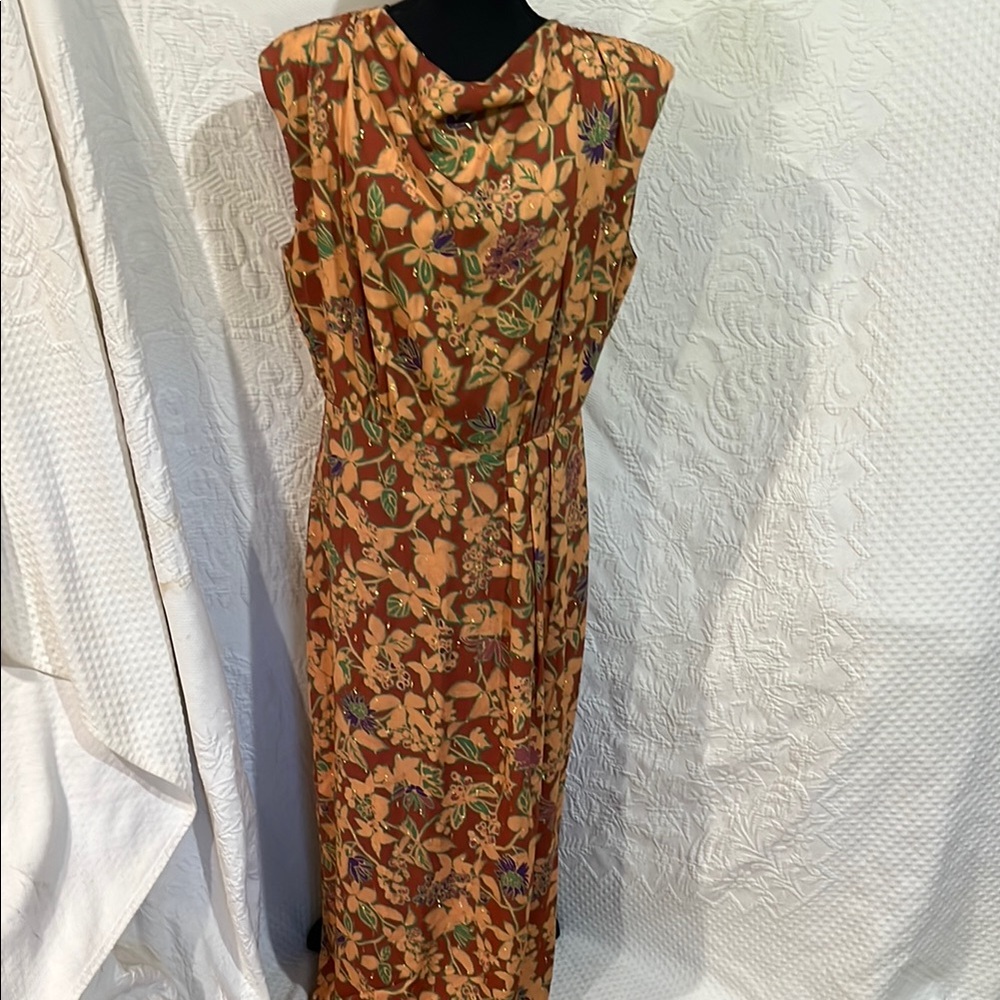 Cherubina Floral Sleeveless Dress in Orange,‎ size large, NWT